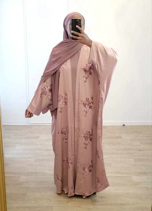 Ensemble Abaya Saliha Rose/Mauve